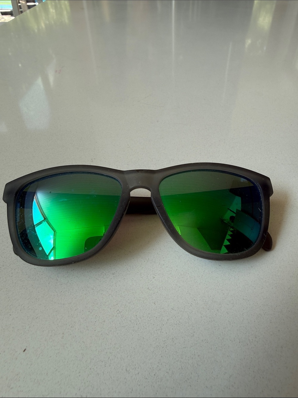 Matte Black Sunglasses with Green-Blue Mirrored Lenses